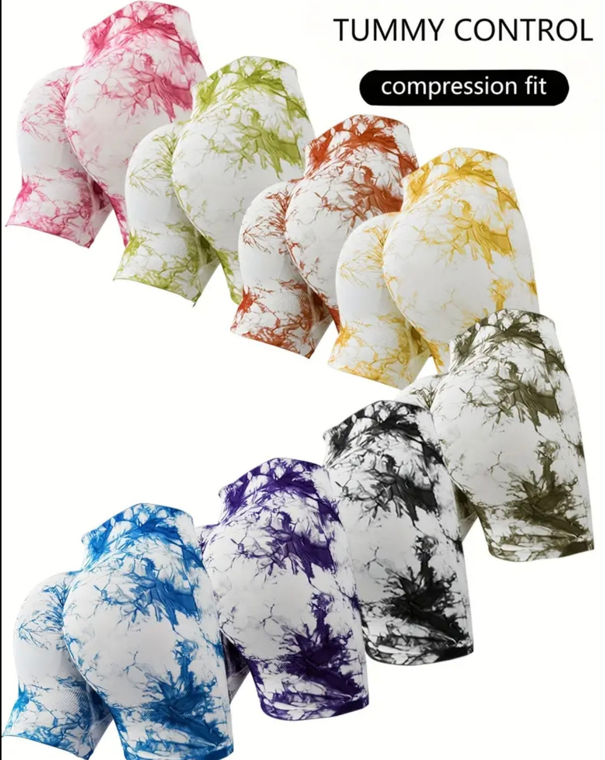 Shorts deportivo tie dye con control de abdomen y efecto push up
